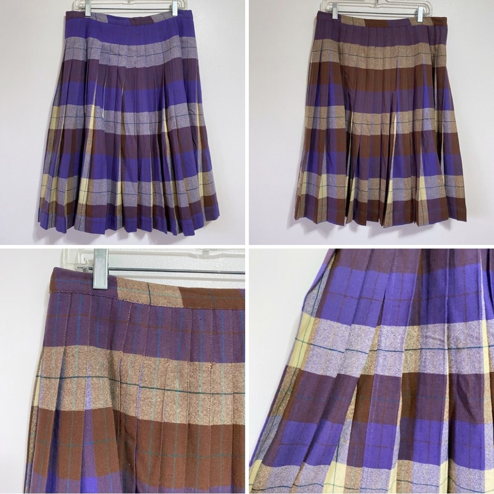Vintage Reversible Pleated Plaid Skirt in Purple and Brown